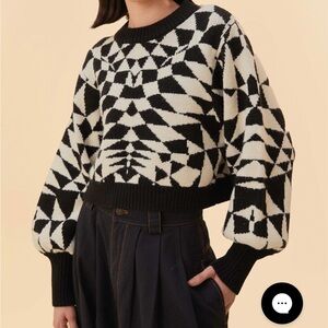 FARM Rio Black and White Geometric Sweater
